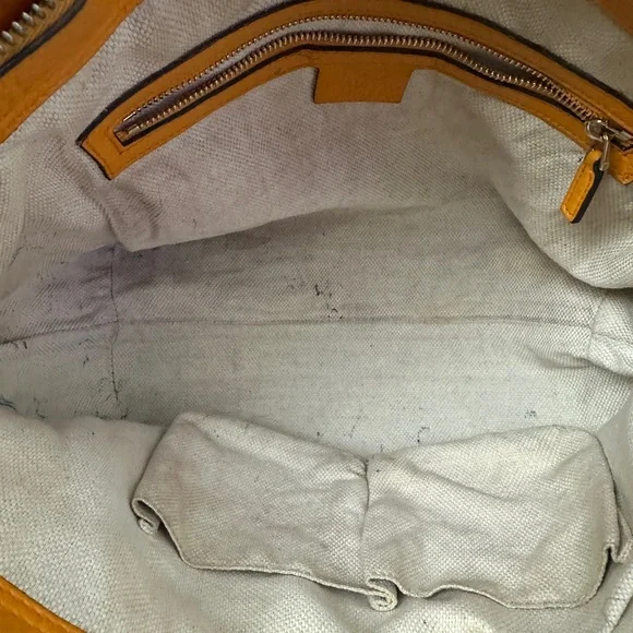 Authentic GUCCI Pebbled Calfskin Small Soho Top Handle Bag Curcuma- preowned - Picture 10 of 16